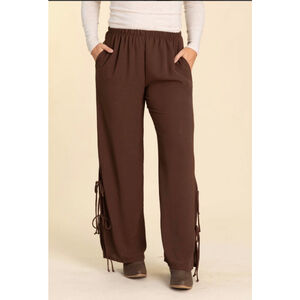 Women's HEIMISH Brown Wide Leg Pants with Tie Details M